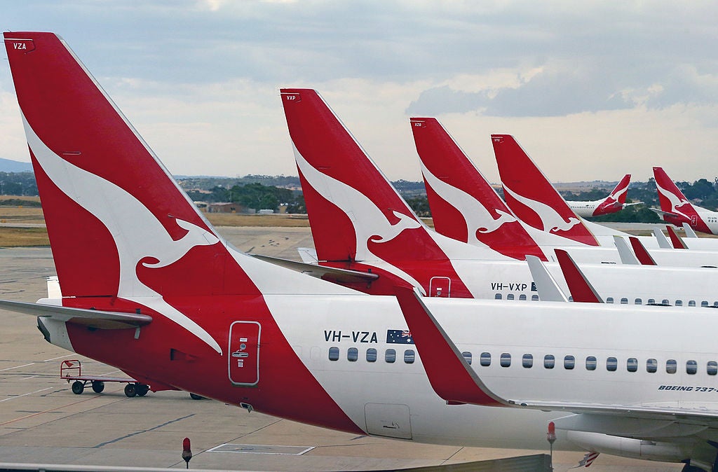 Qantas planes parked on the tarmac