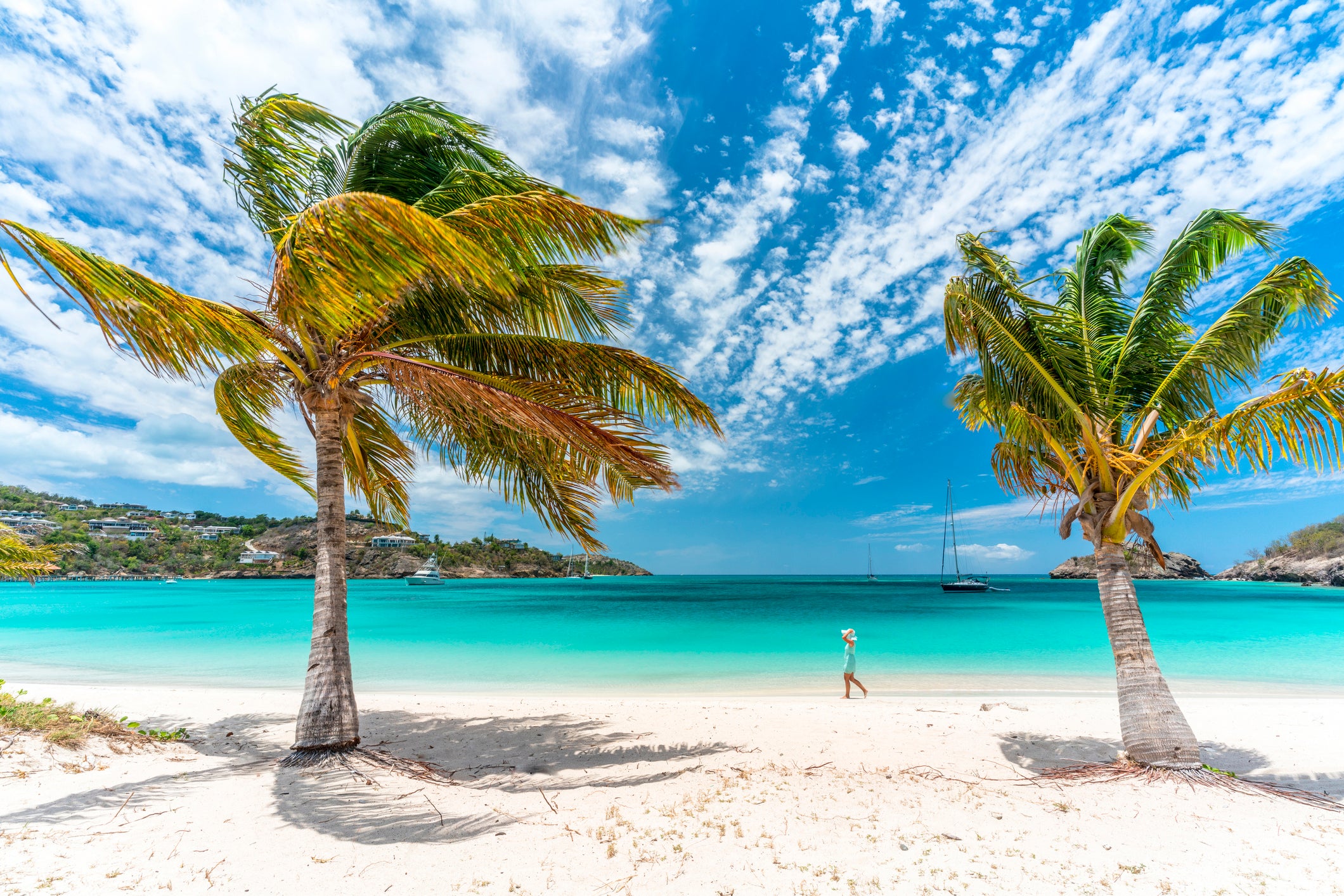 person walking on tropical beach
