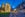 The backside of the York Minster and some half-timbered houses at dusk