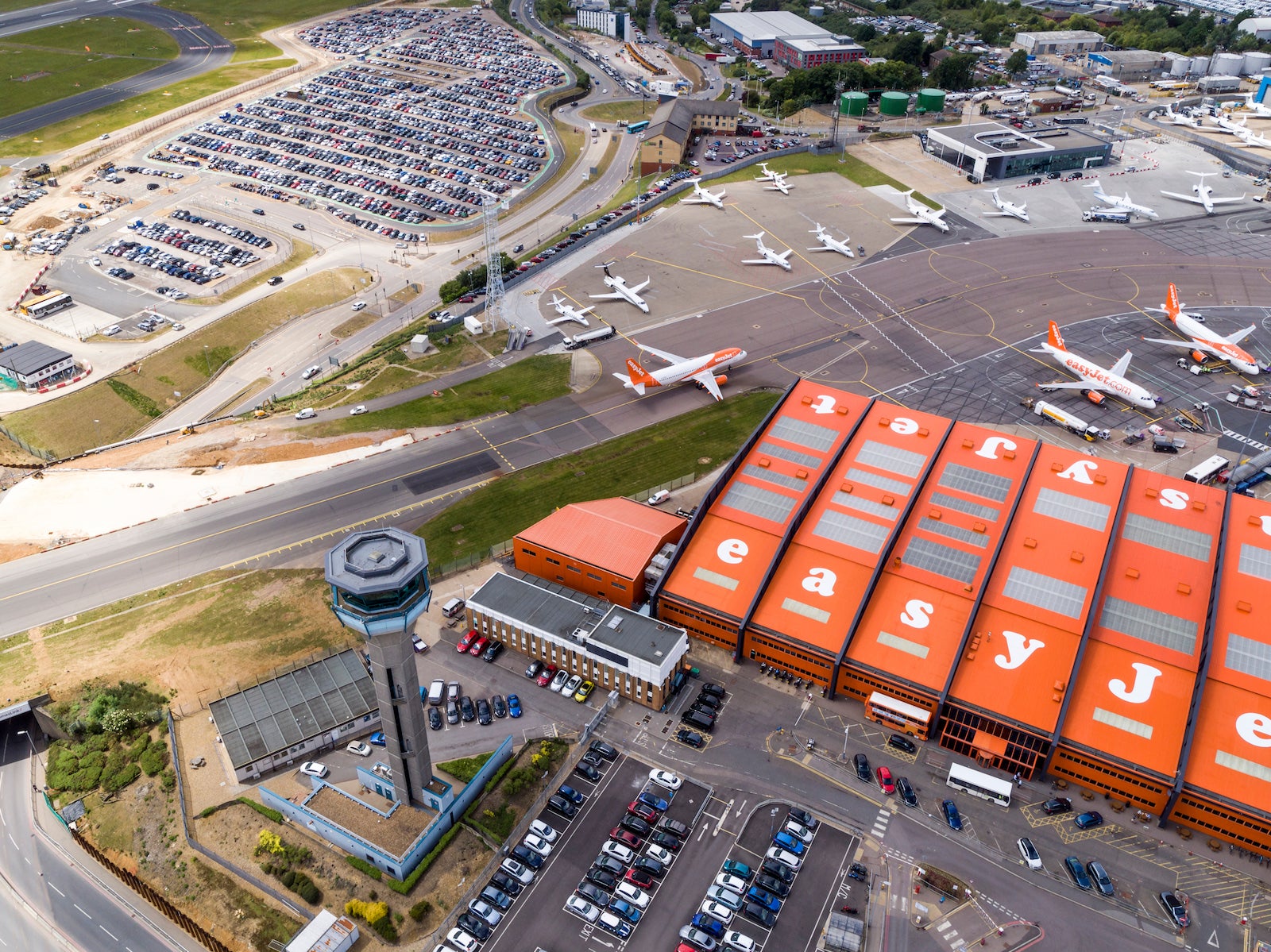 Arial view of airport parking lot