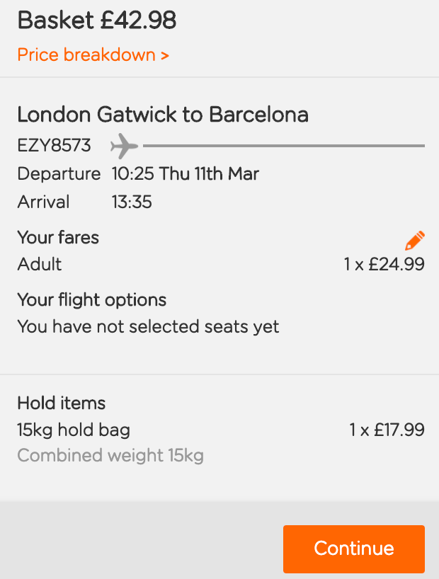 easyjet allowed items