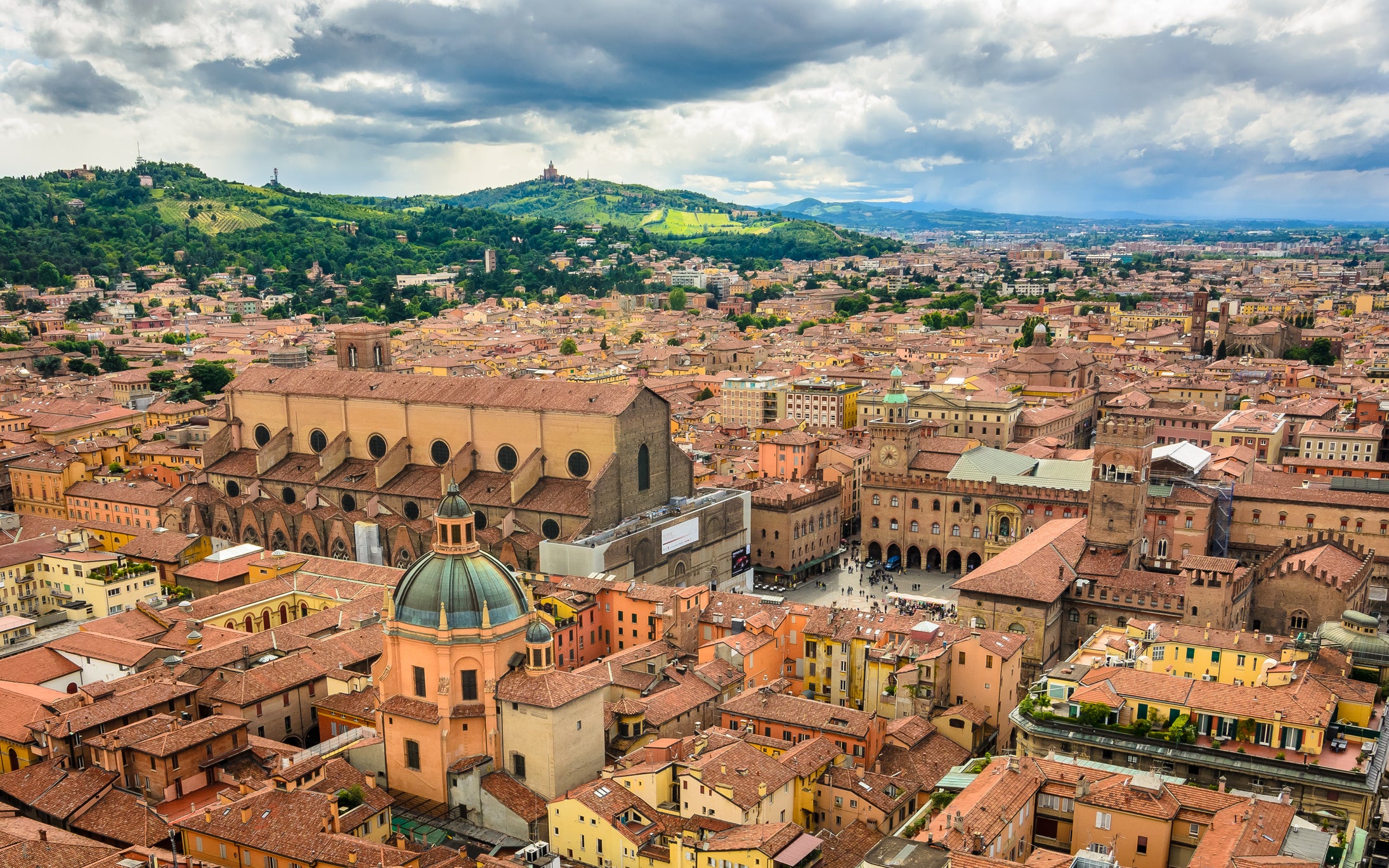 Arial view of Bologna, Italy. 