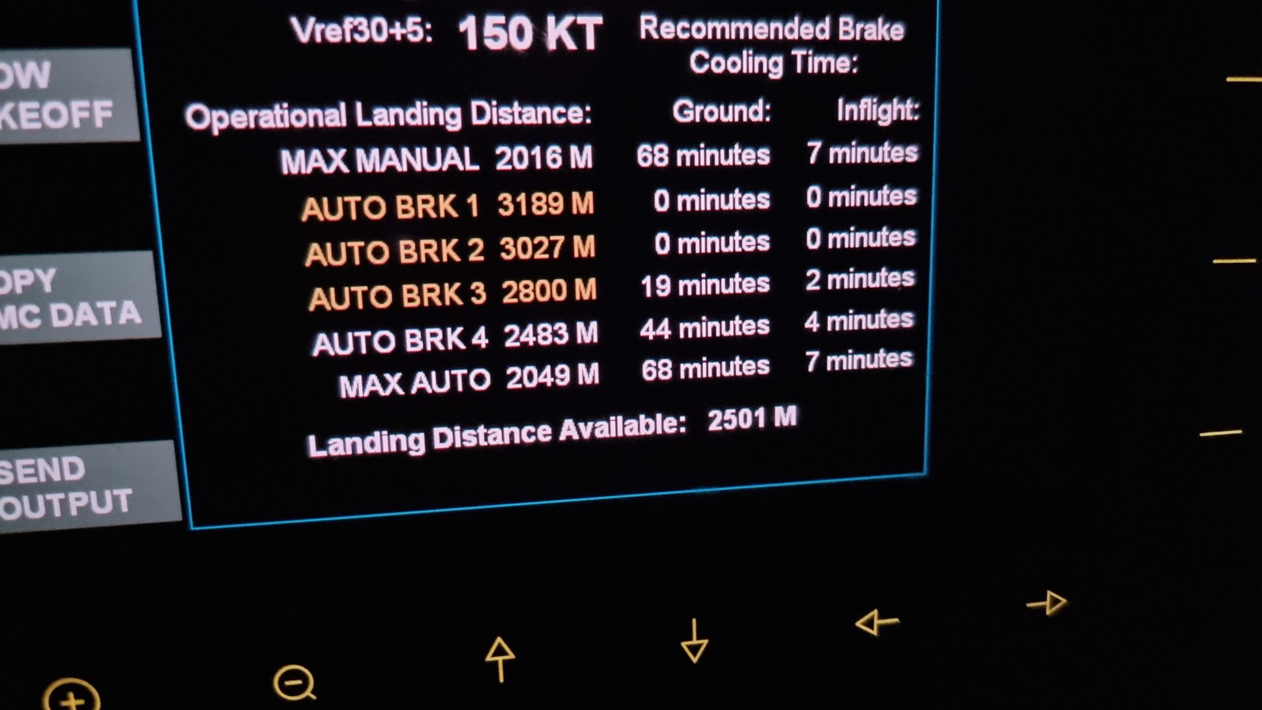 display of landing distances