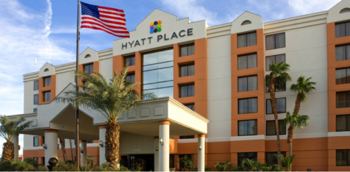 The unassuming exterior of the Hyatt Place Las Vegas.