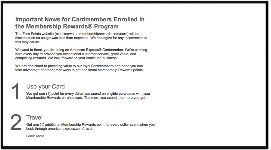 Amex Bonus Points Mall Dead