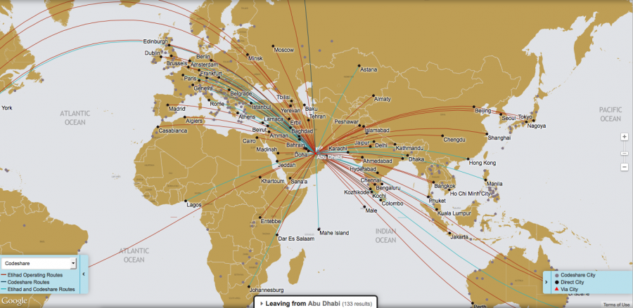 Etihad Asia Route Map