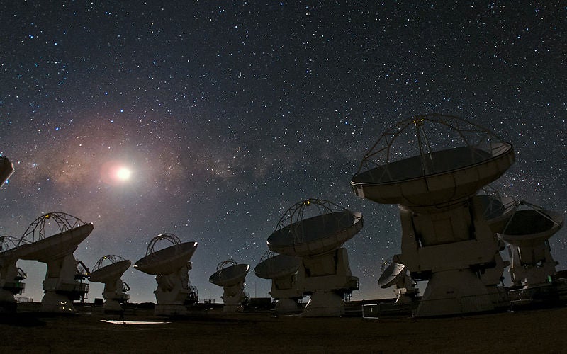 ALMA Observatory on a typically starry Atacama Desert night. Photo courtesy of Wikipedia. 