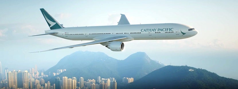 Cathay Pacific plane over Hong Kong banner