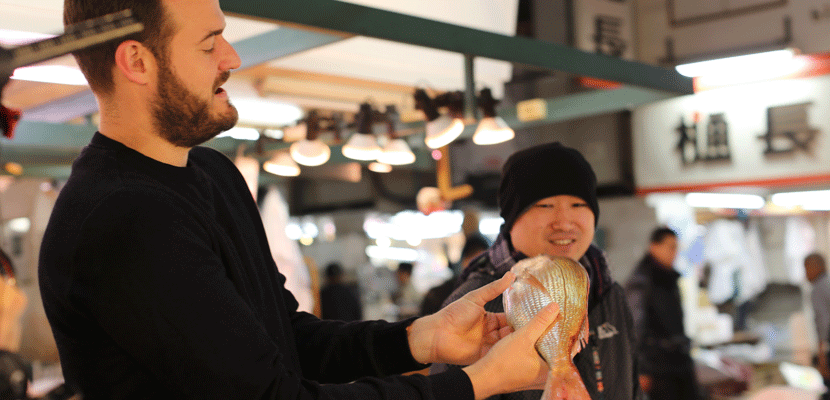 Brian at Tsukiji Fish Market in Tokyo, Japan