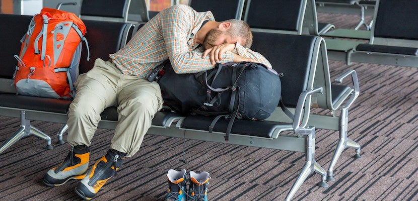 Sleeping man inside transport terminal