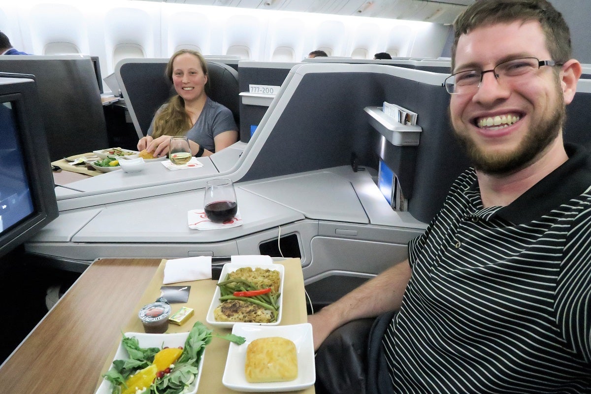 JT and Katie on American Airlines 777-200 business class