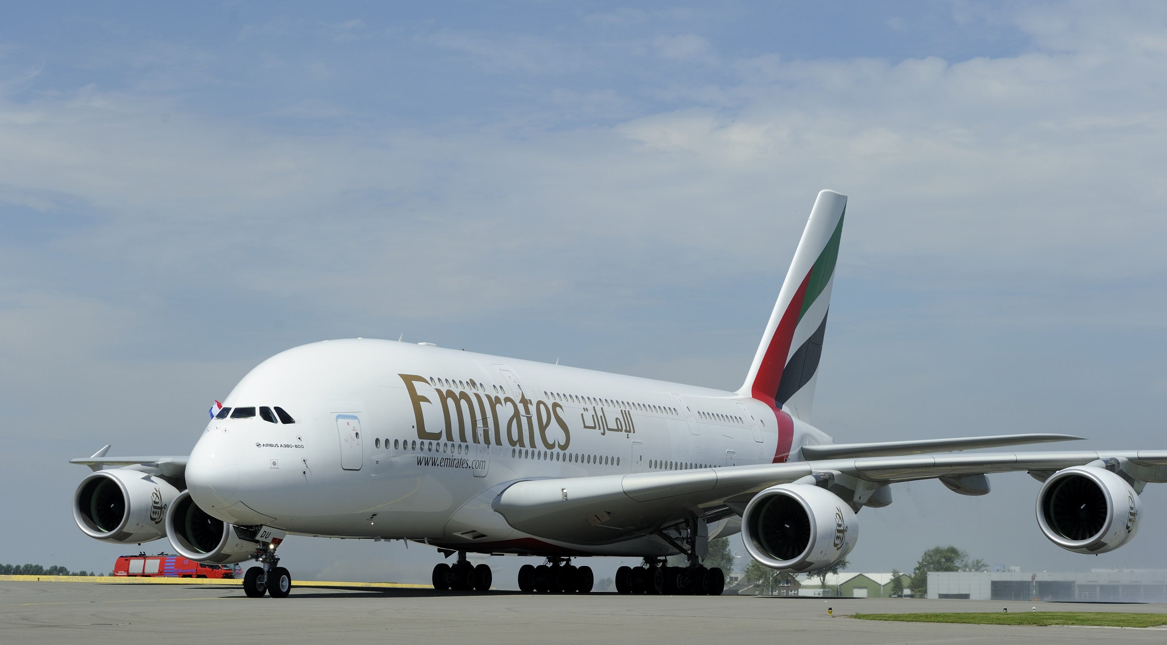 Emirates Airline's Airbus A380 lands for