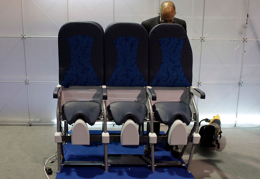 The new SkyRider seats by Aviointeriors are introduced at the Aircraft Interior Expo at the Long Be