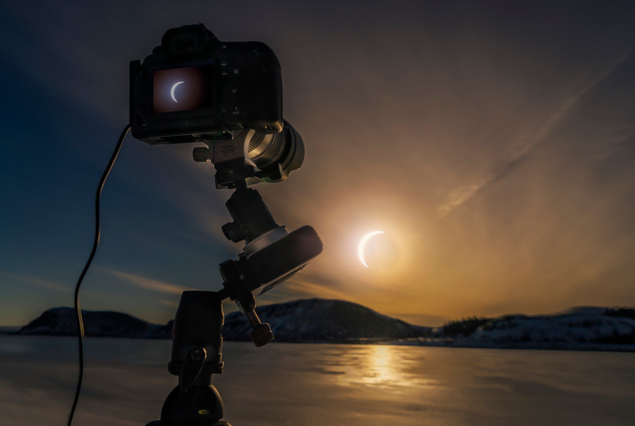 Solar eclipse, Thingvellir National Park, Iceland.