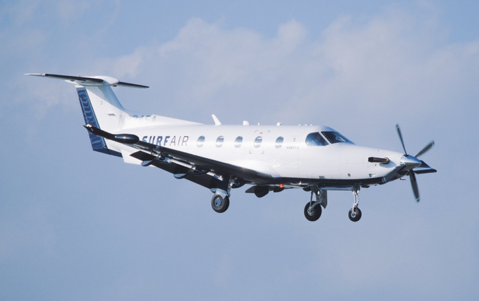 Un Pilatus PC-12 de Surfair aterrizando en Burbank (Foto de Surfair)