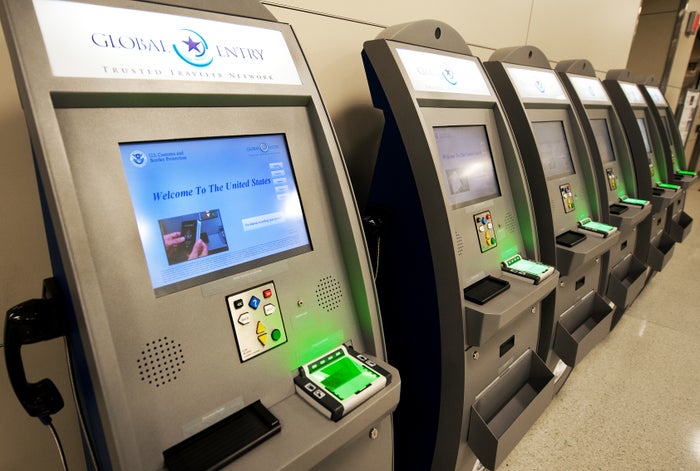 The new US Customs and Border Protetion Global Entry Trusted Traveler Network kiosks are seen at Dulles International Airport (IAD), December 21, 2011 in Sterling, Virgina, near Washington, DC. AFP Photo/Paul J. Richards (Photo credit should read PAUL J. RICHARDS/AFP/Getty Images)