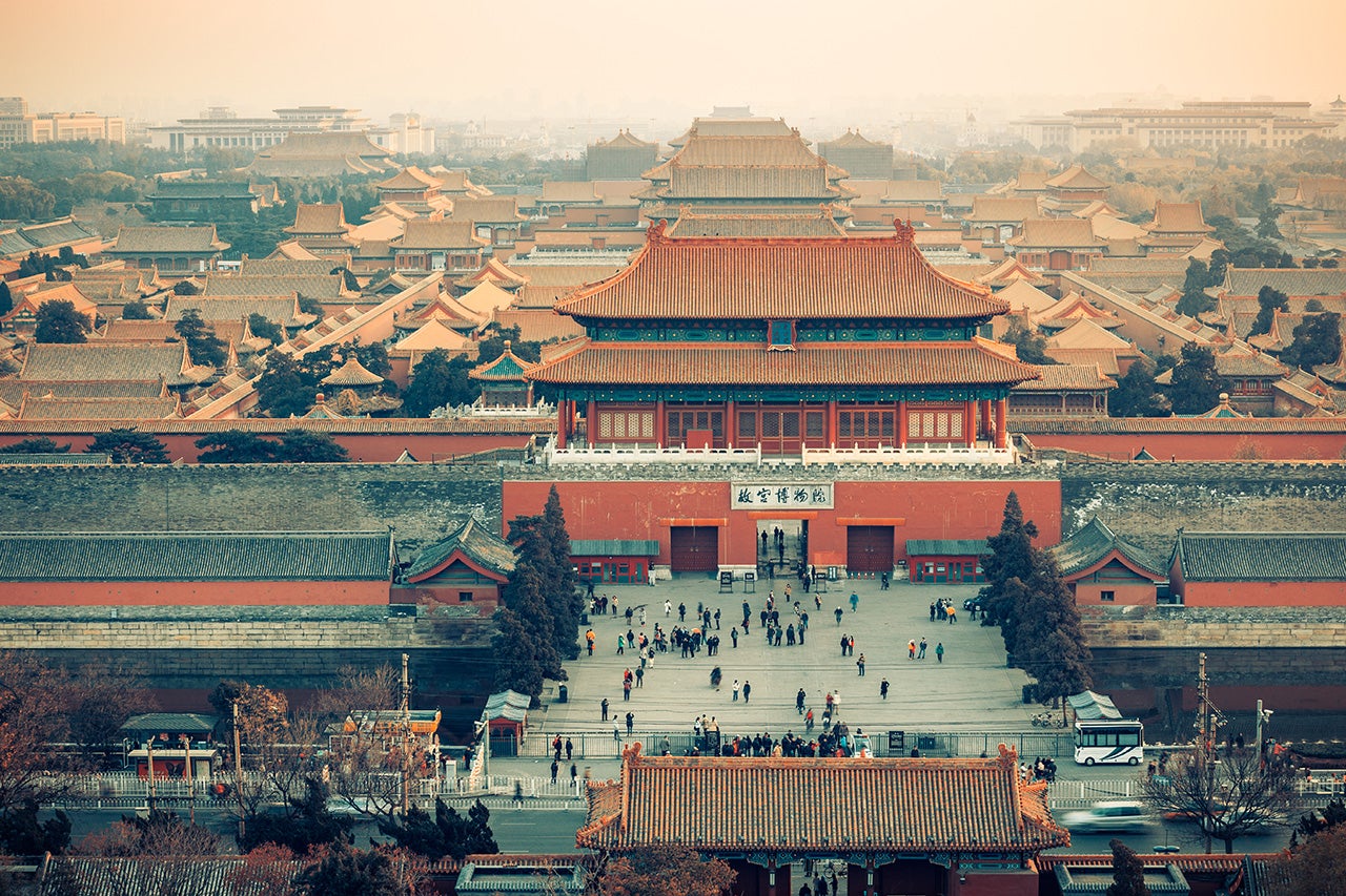 High angle view of south gate of Forbidden city from Jingshan Park
