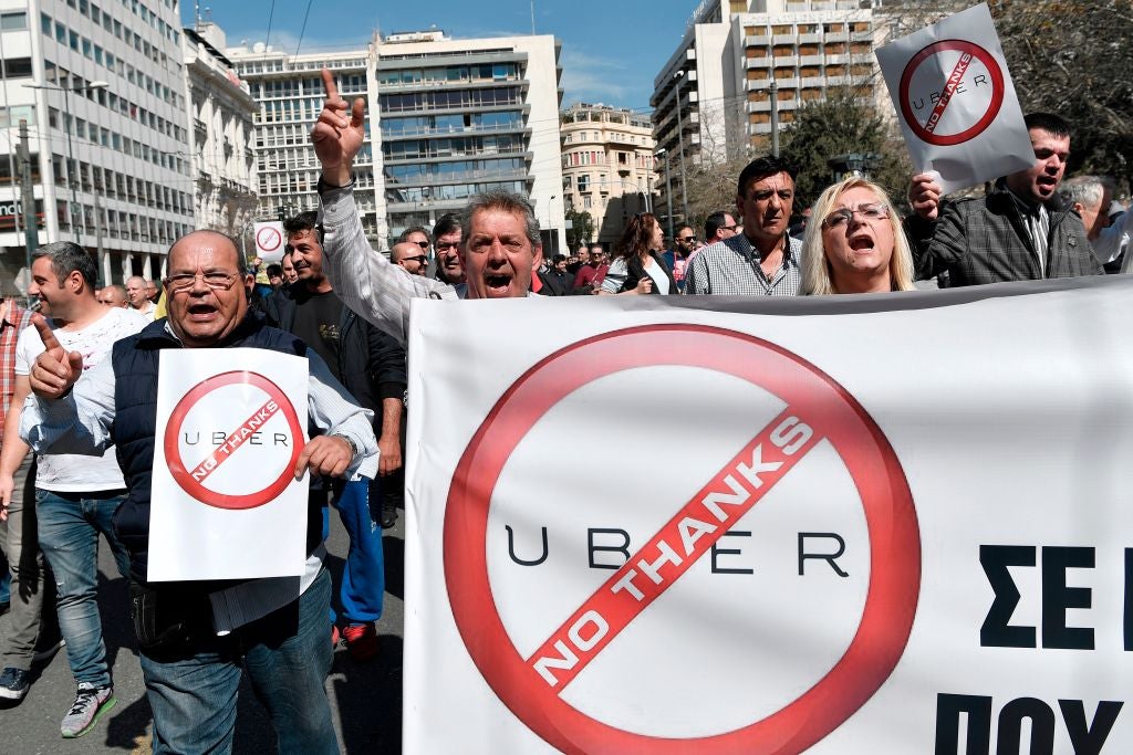 GREECE-TAXI-UBER-PROTEST