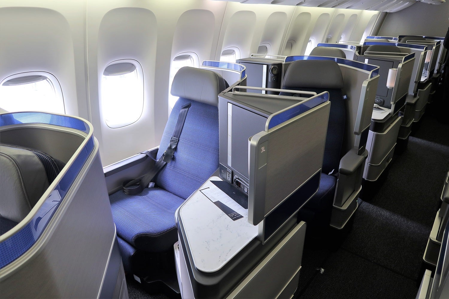 United 777-200 772 Polaris business class window seats in the forward cabin
