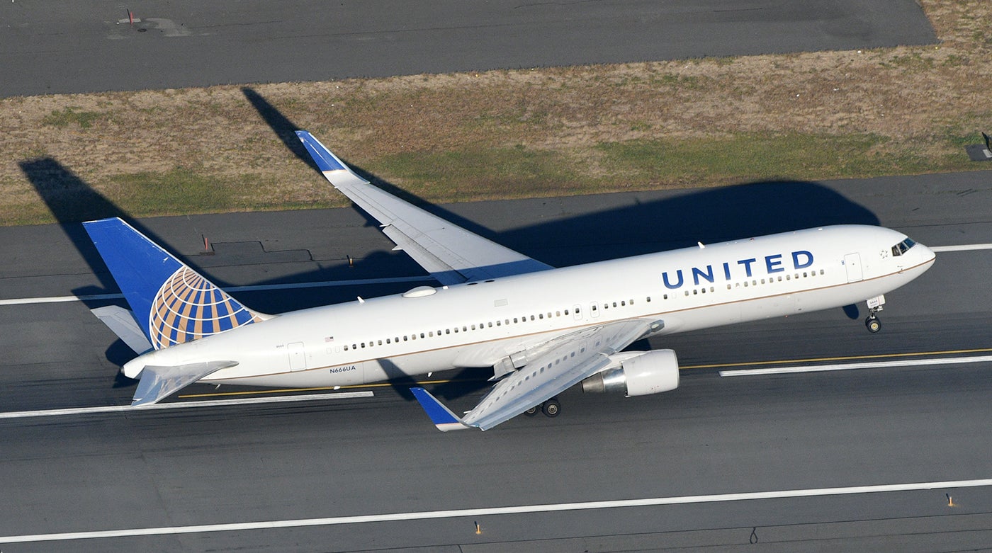 A United Boeing 767-300ER taking off from Newark in October 2017