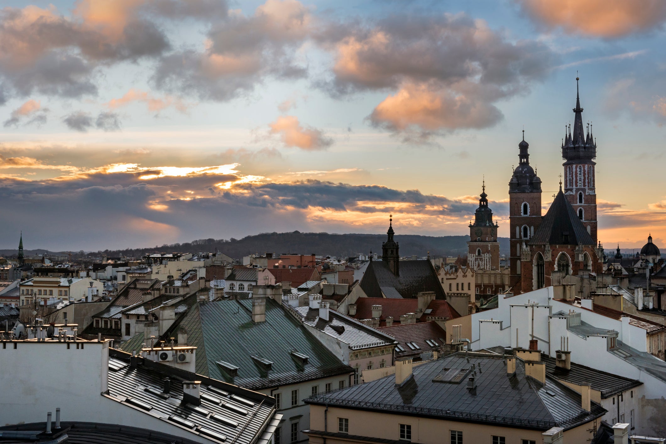 Sunset over Krakow in Poland