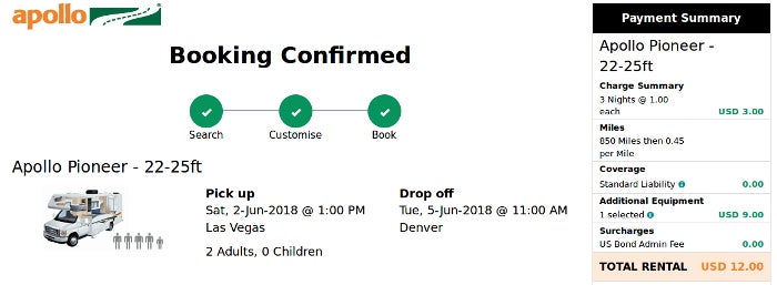 Apollo RV booking process