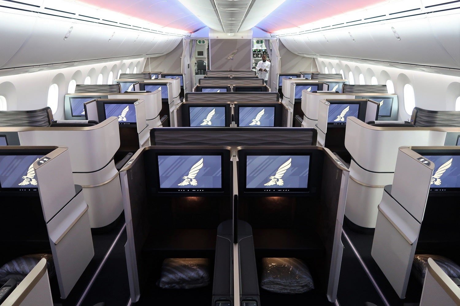 Gulf Air 787-9 LHR-BAH business class cabin