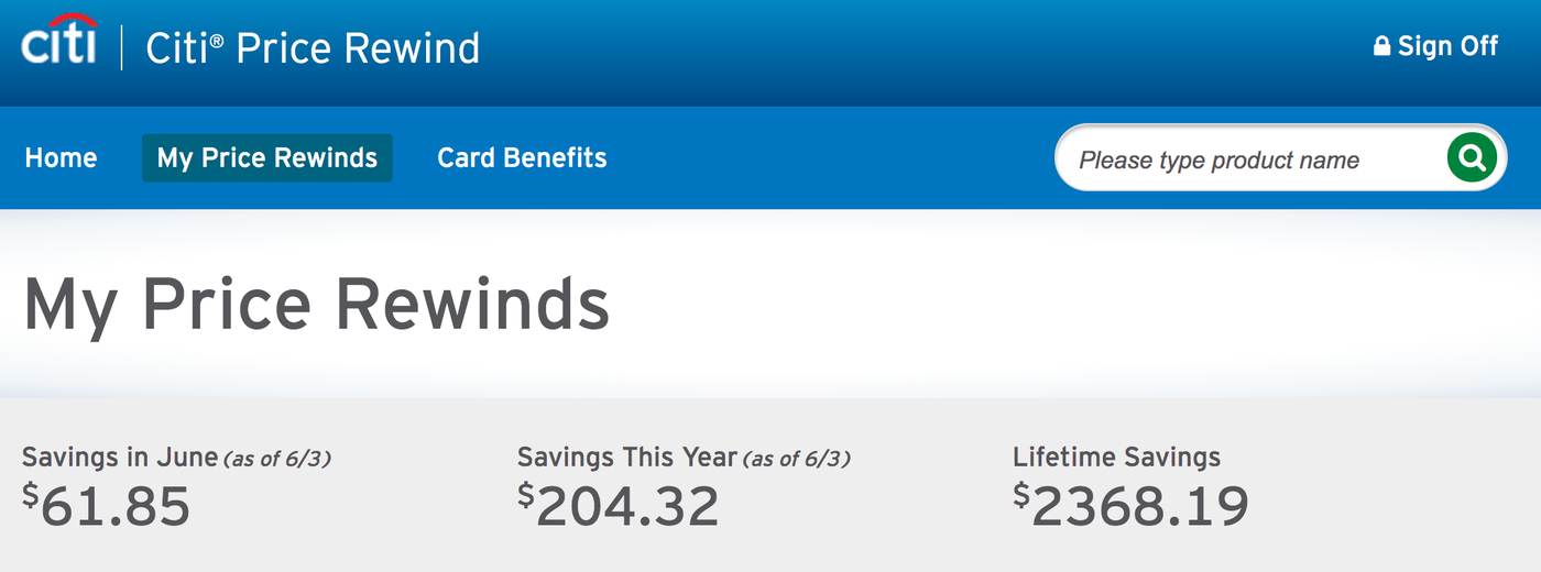 Citi price rewind coupon