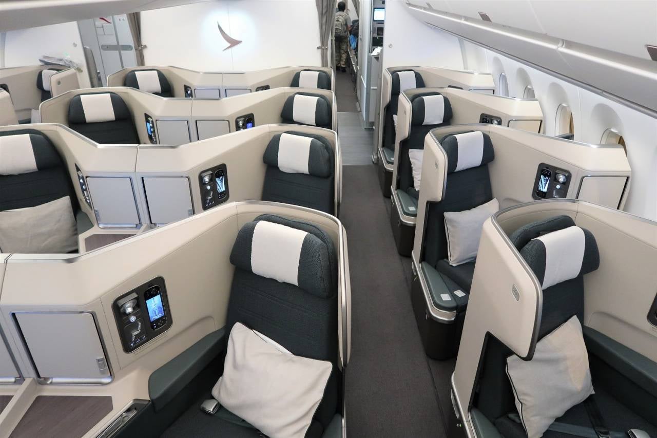 Cathay Pacific IAD-HKG business class A350-1000 cabin at boarding