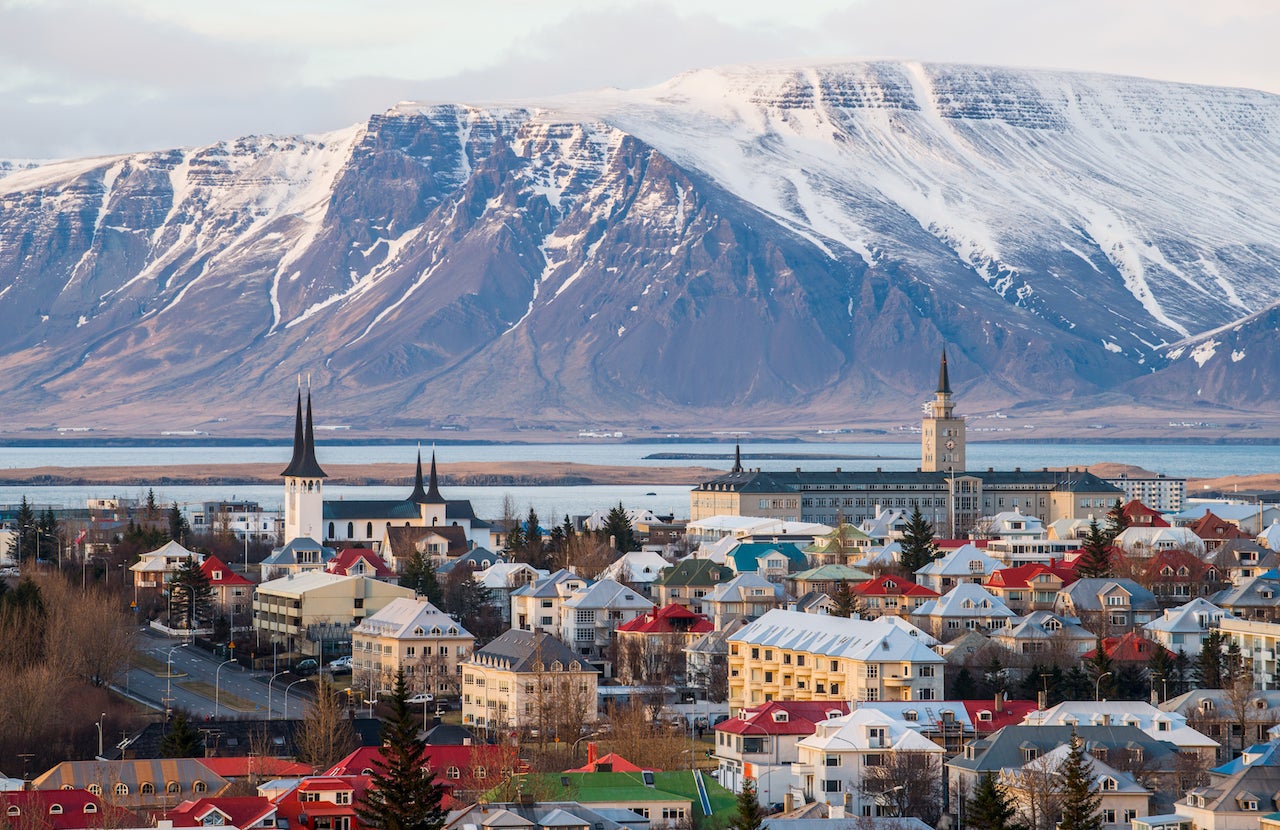Reykjavik the capital cities of Iceland during the end of winter season.