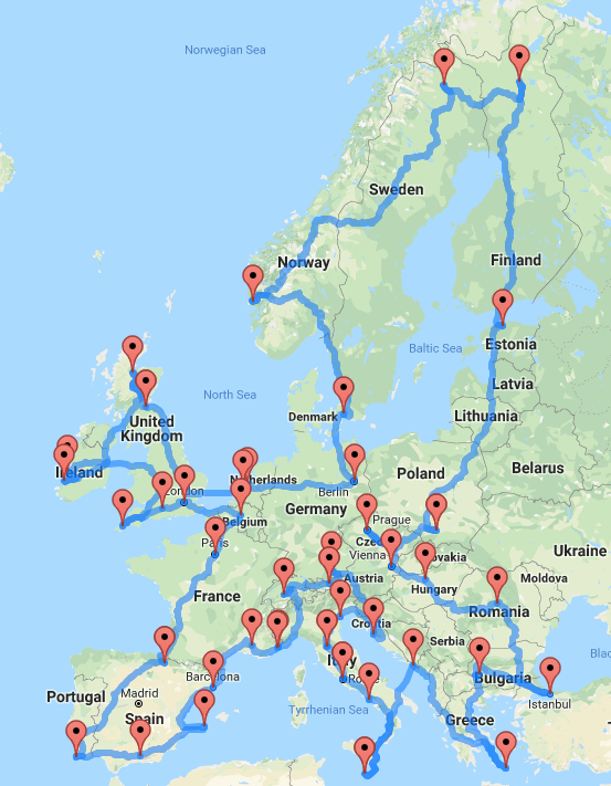 map of europe road trip