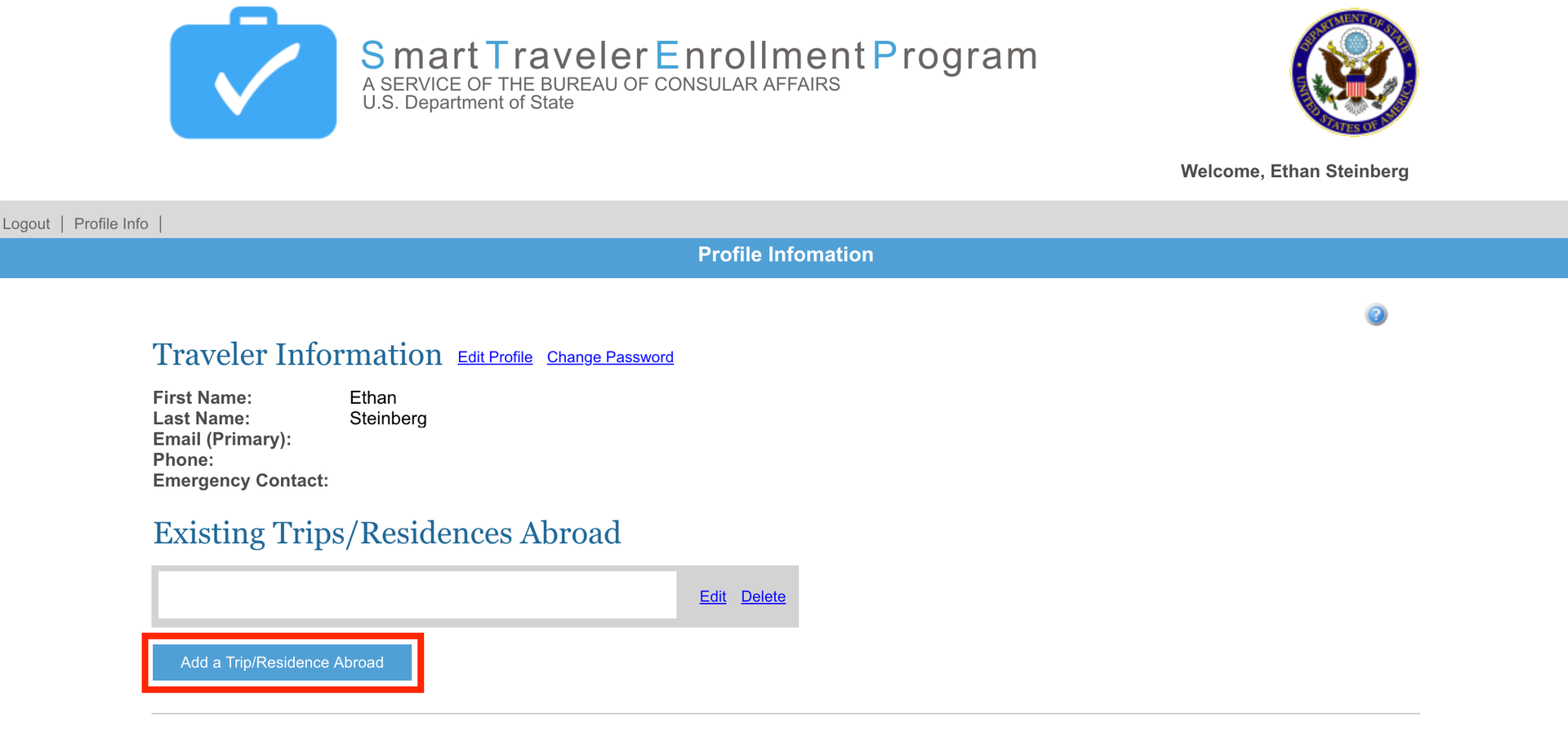 state department travel enrollment program