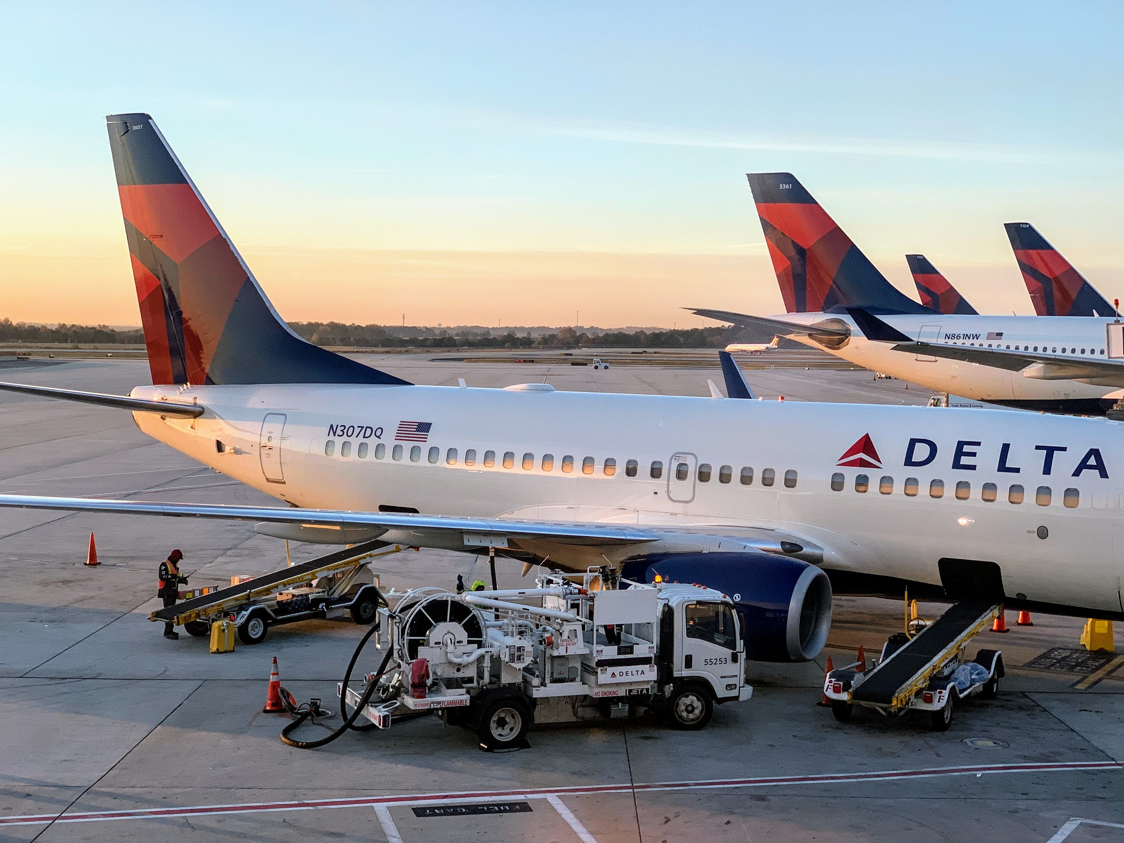Delta jets airplanes at airport Atlanta atl tails