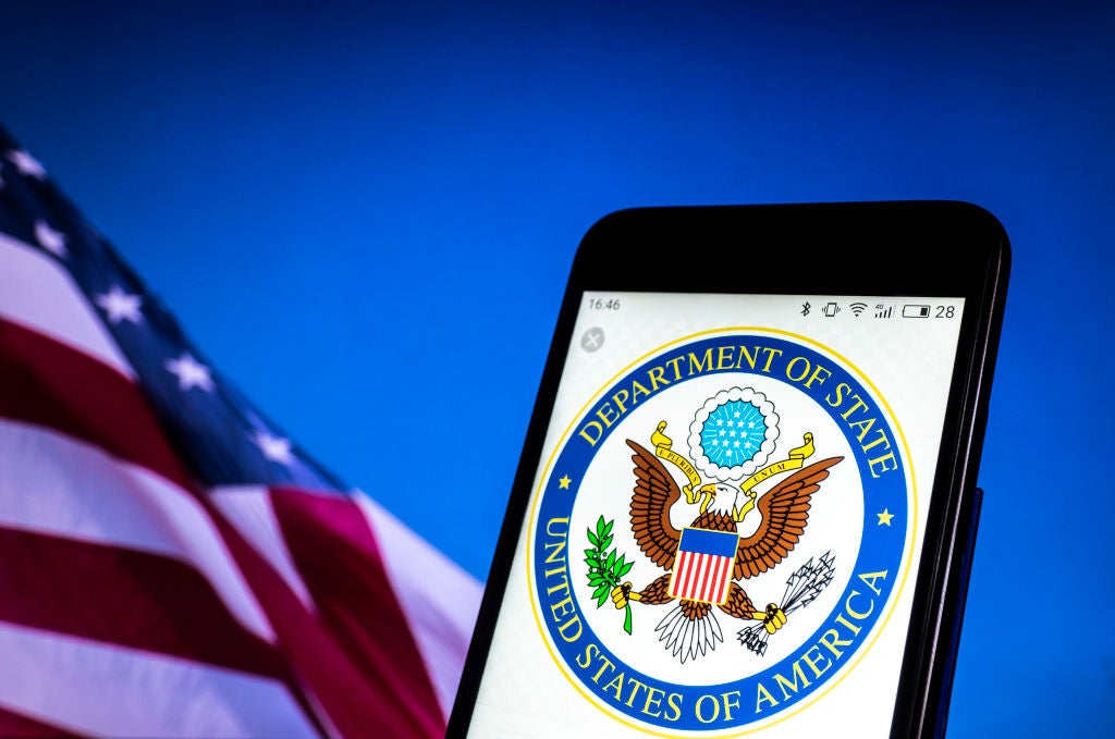 Seal of United States Department of State seen displayed on
