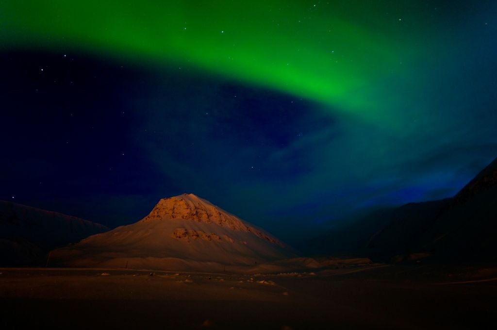 Northern light in Nybyen Longyearbyen Spitzbergen Svalbard Norway Scandinavia Europe