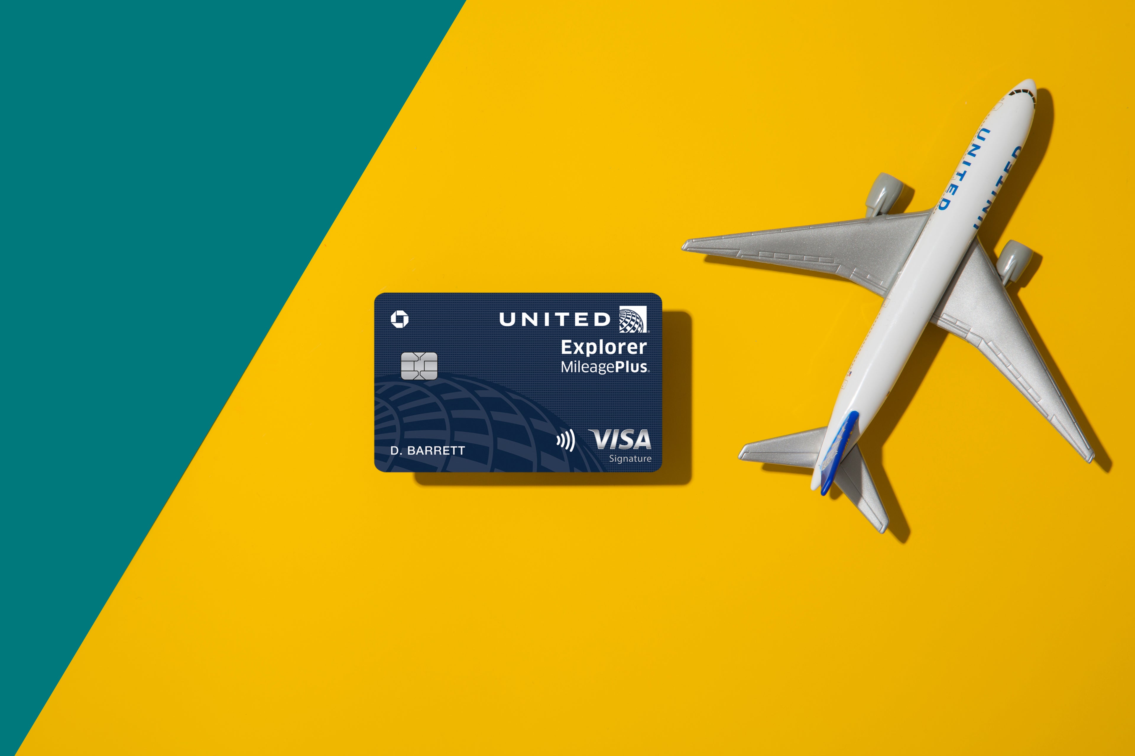 a credit card and a model airplane