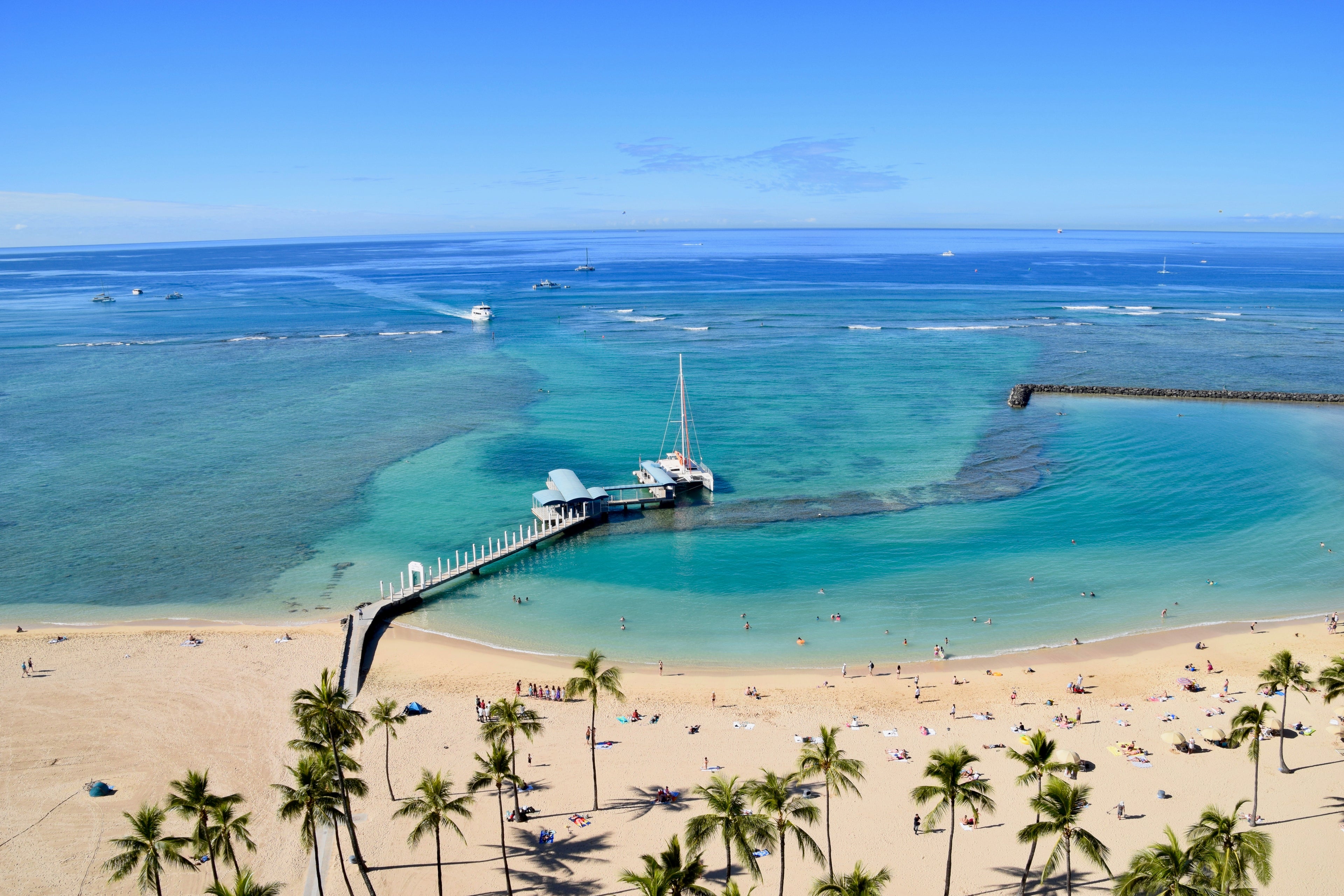 Waikiki beach with boat dock