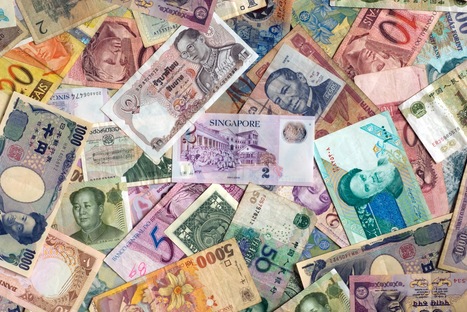 Mosaic collection of world currencies