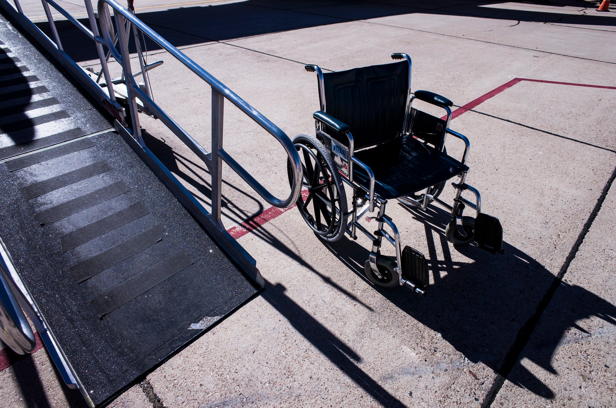 Wheelchair and slope.