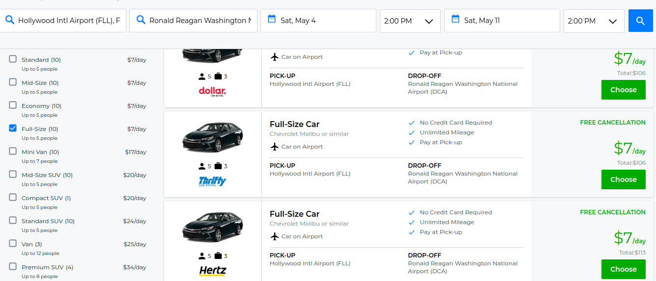 Car Rental Migration Drive Home from Florida for 7/Day