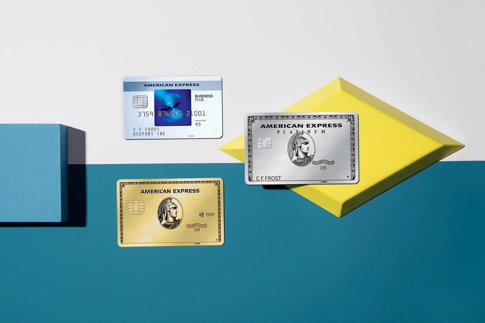 American Express Gold Business Rewards American Express Platinum Business American Express Blue Business Plus CREDIT CARD STILL LIFE