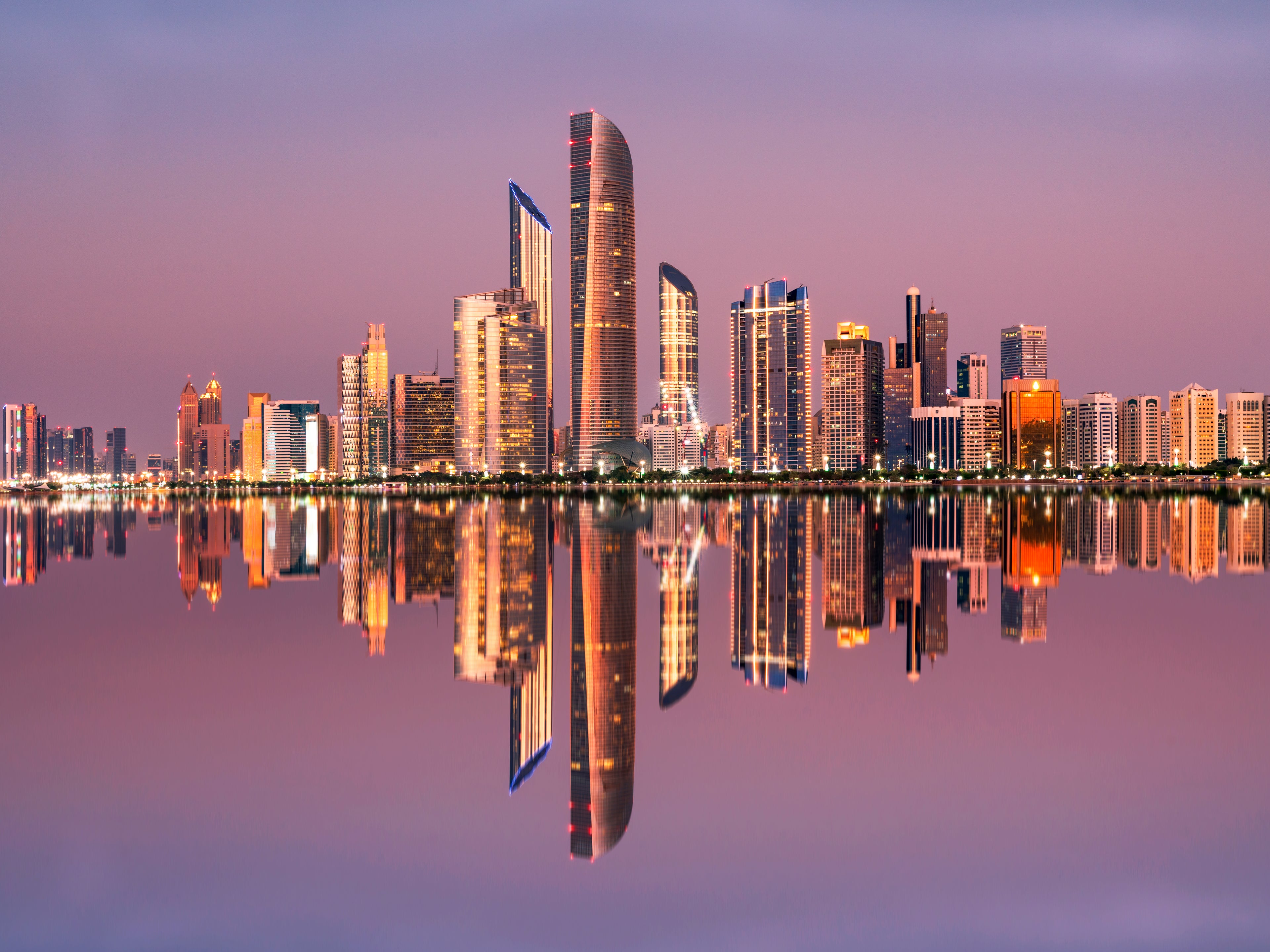 Abu Dhabi City Skyline at Twilight, United Arab Emirates
