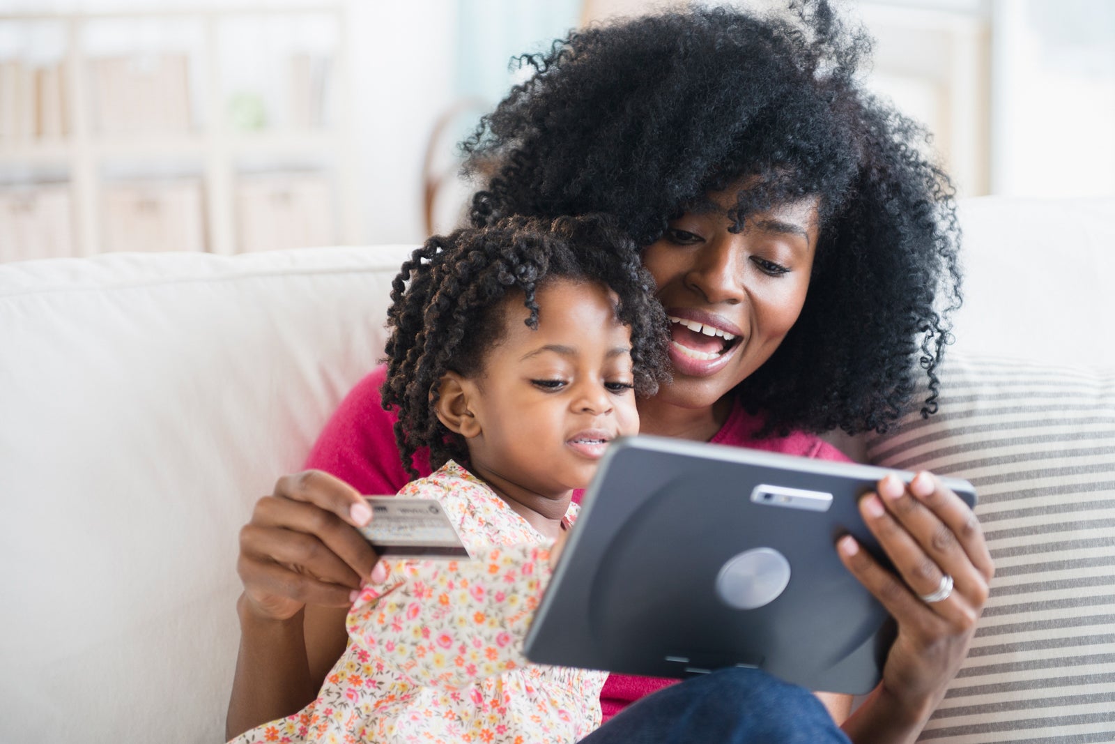 Woman and child using a tablet