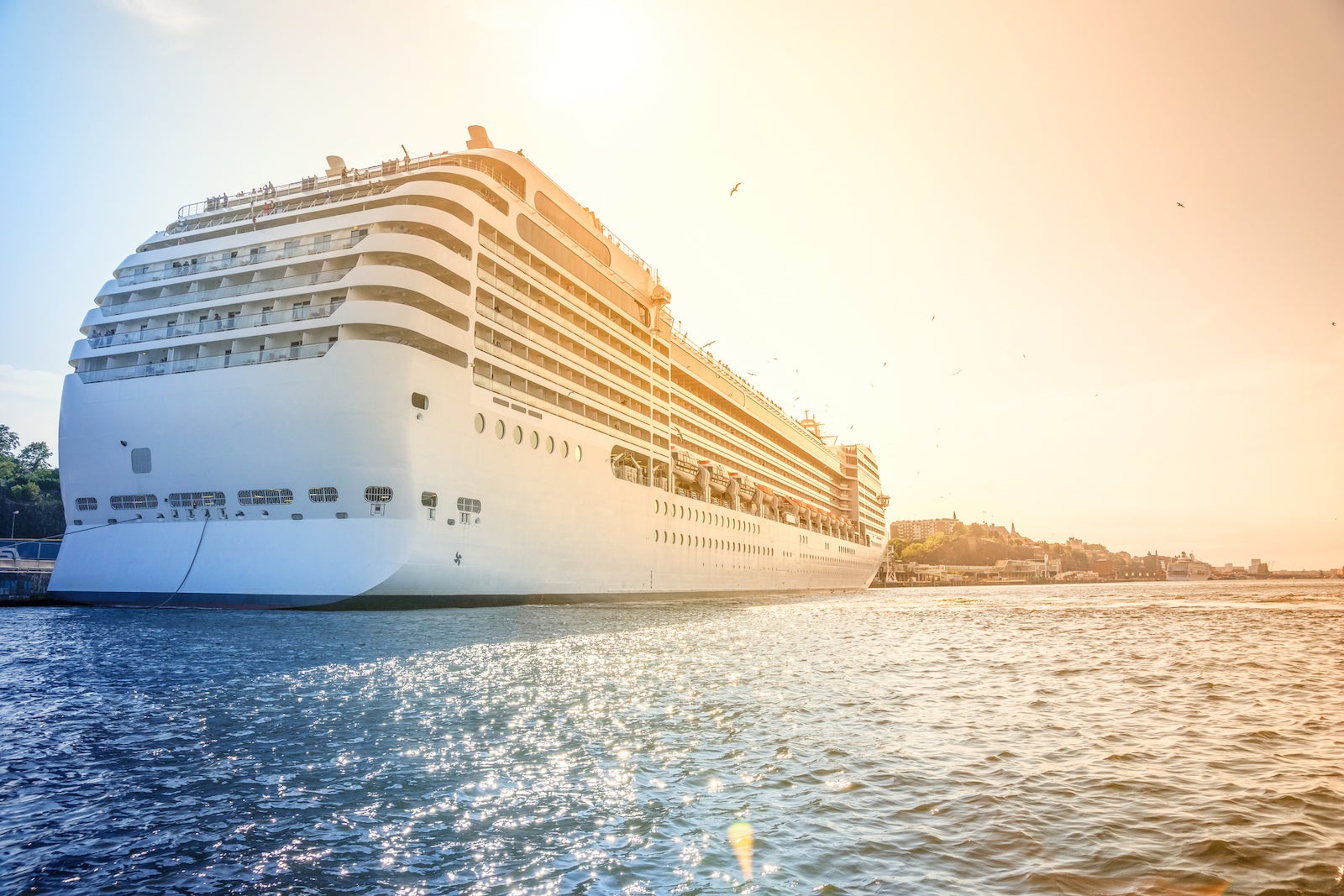 Cruise Ship Sailing In Sea Against Clear Sky