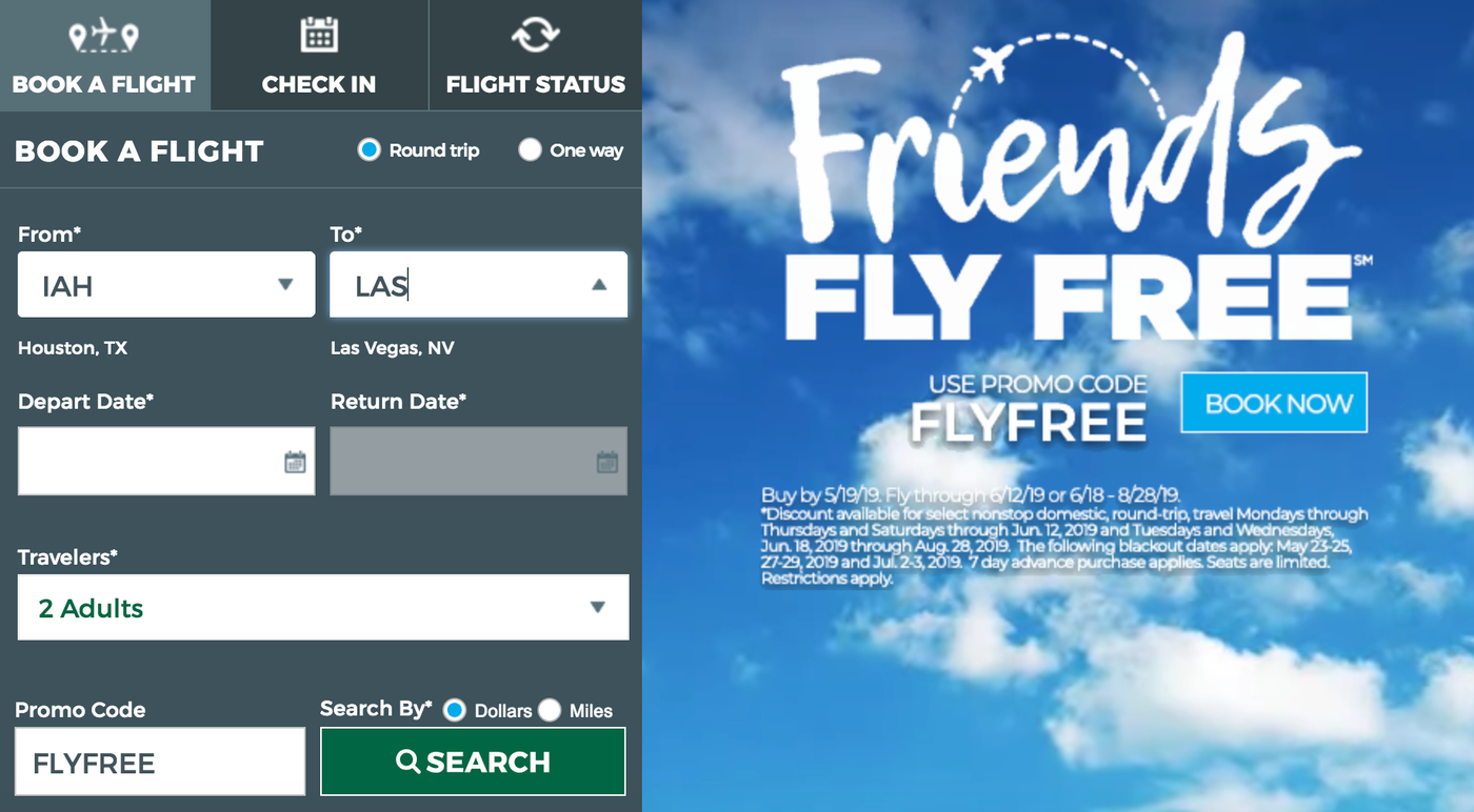 Booking the Friends Fly Free Offer on Frontier Airlines