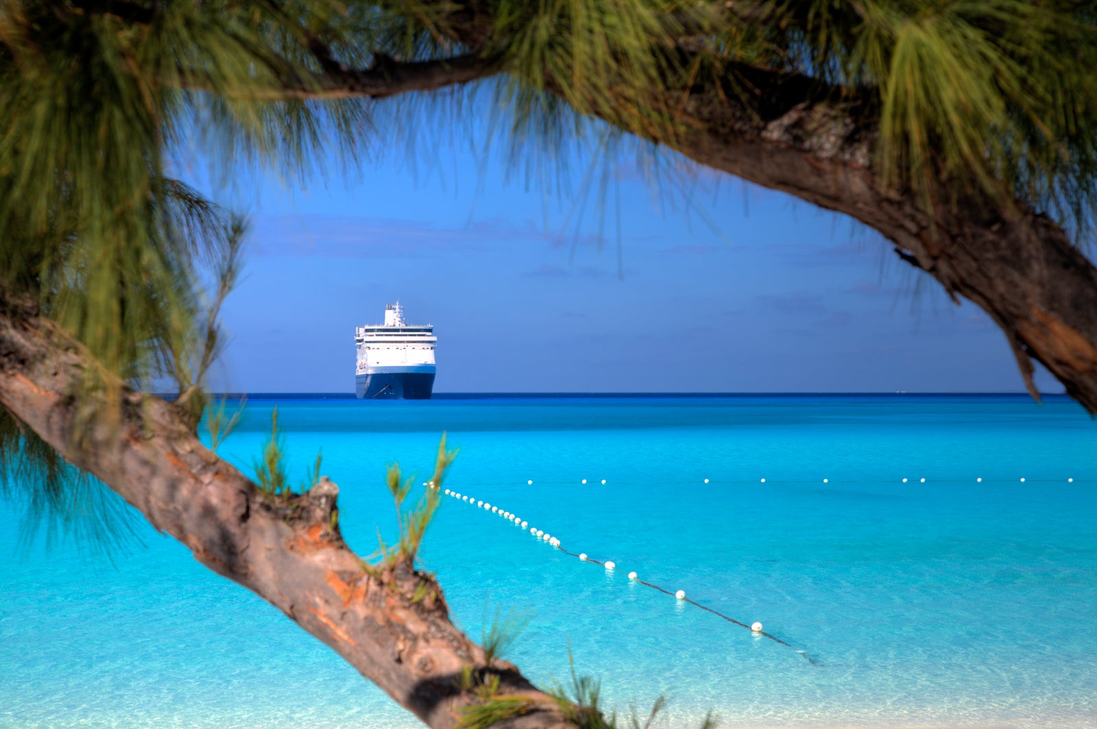 Cruise ship on horizon in Caribbean