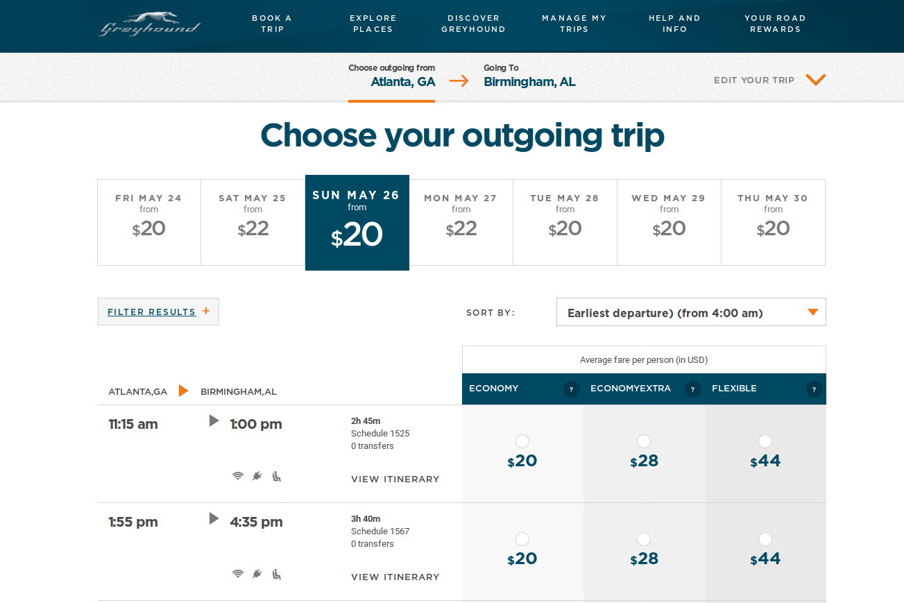 greyhound bus schedules and ticket prices