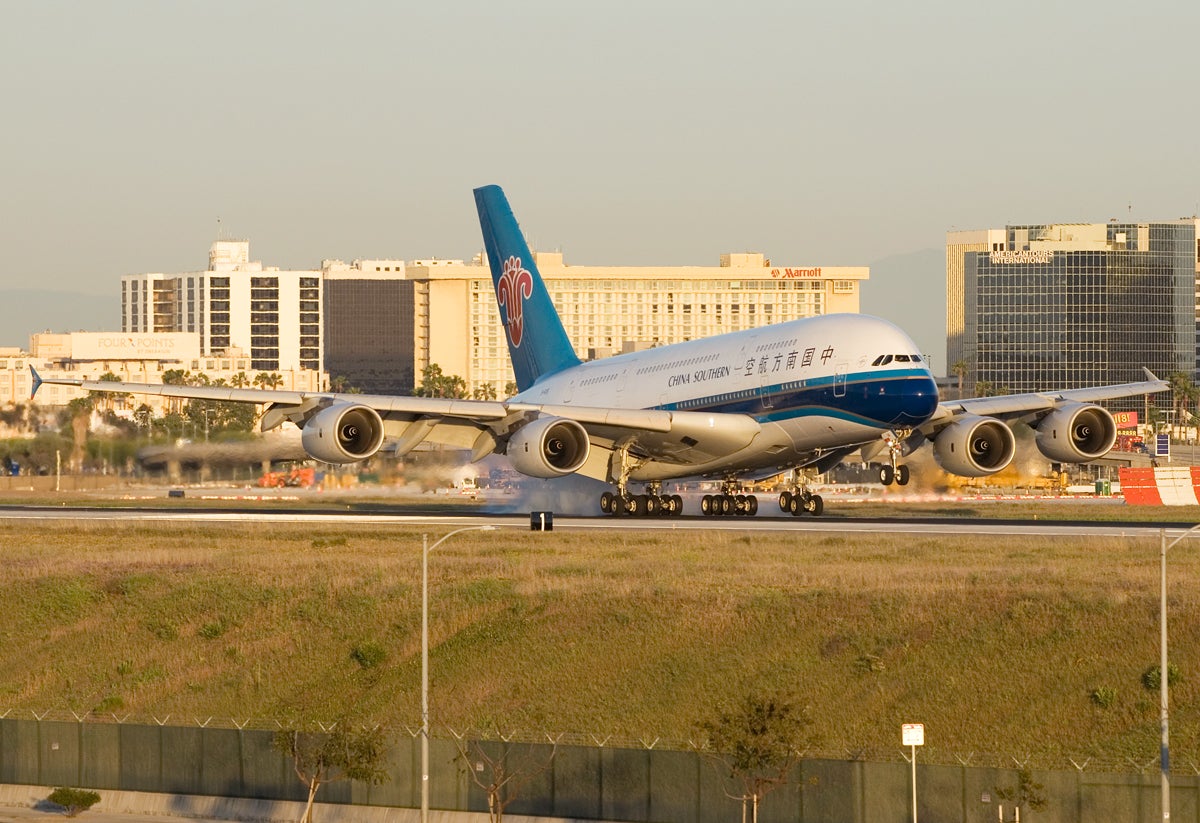 China Southern Airbus A380 landing LAX