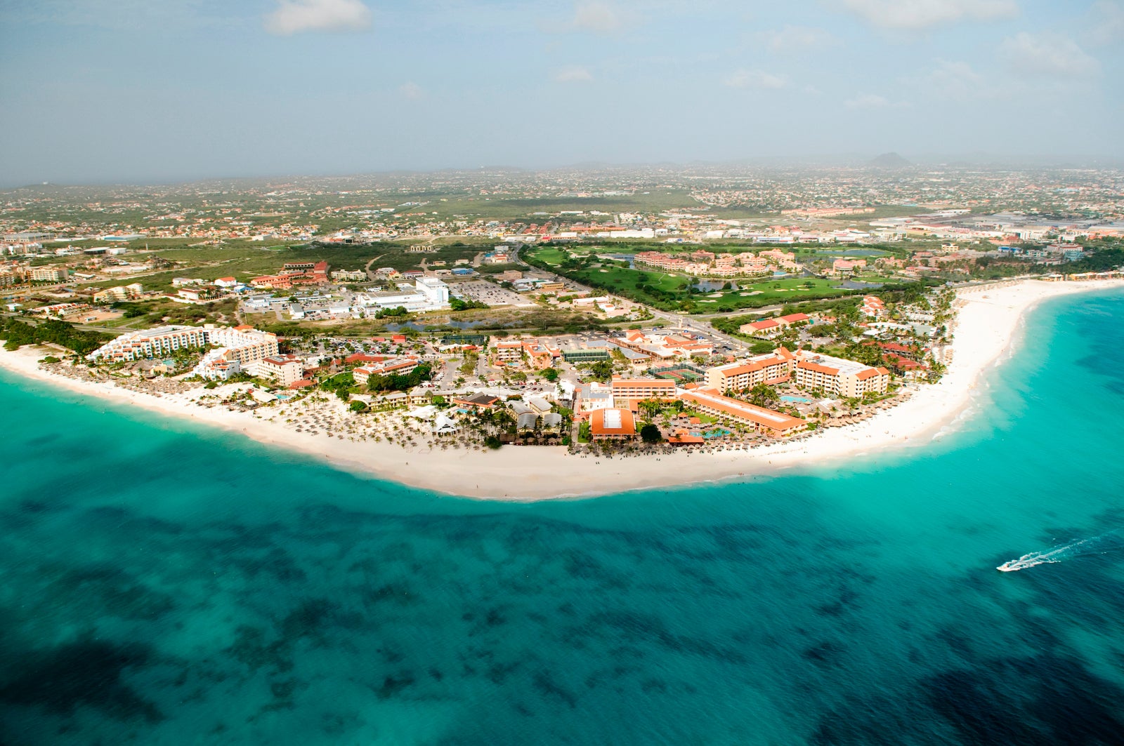 Aerial view of a coastline in Aruba