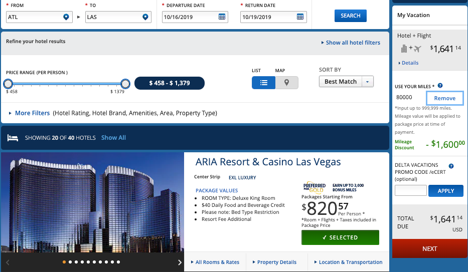 Delta Vacations Promo Offering 2 Cents per SkyMile Redeemed